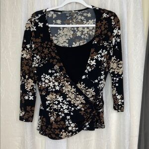 Apt. 9 Black and White Wrap Blouse with 3/4 Sleeves